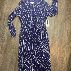 Nine West Navy and White Long Sleeve Dress